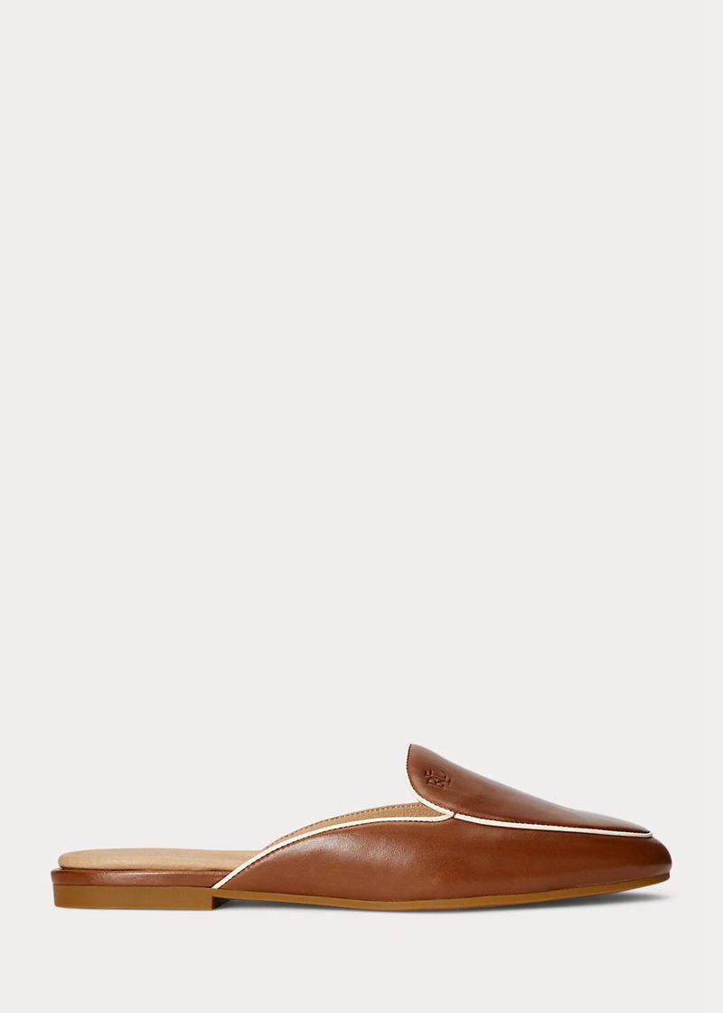 ローレン フラットシューズ レディース ブラウン Aliana Ii Burnished レザー Mule BFGEA1598